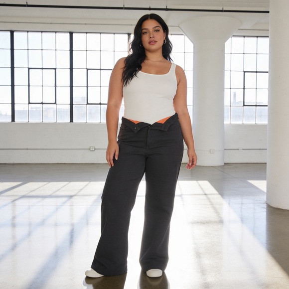 NYDJ Denim - NYDJ Tummy Tuck Jeans Womens 14 Brown Wide Leg High Rise Stretch Style 4008